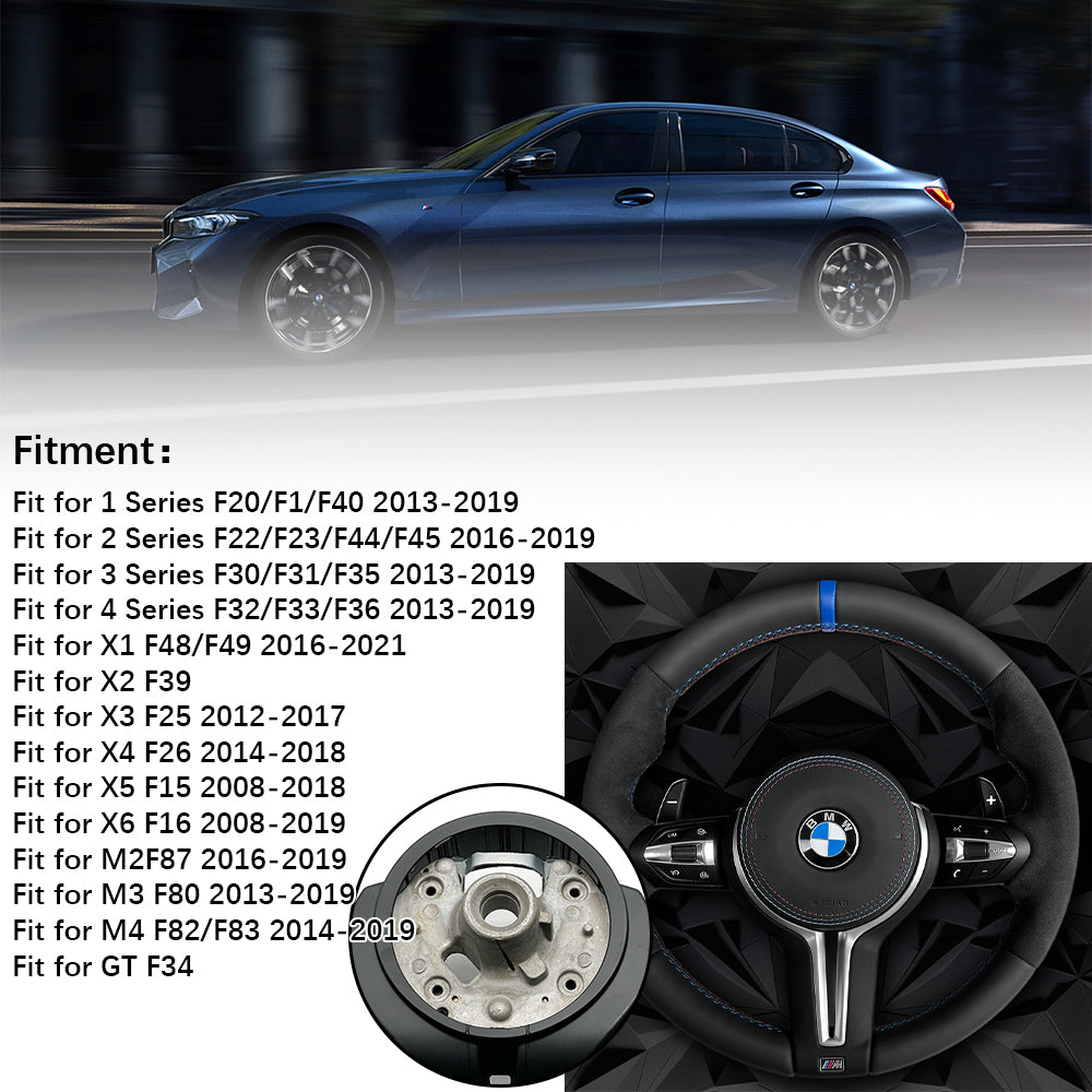 Fur leather steering wheel assembly with blue return mark, suitable for BMW F30 F32 F10 F20 F82 E46 E60 E90 M2 M3 M4 M5 M6 X3 X4