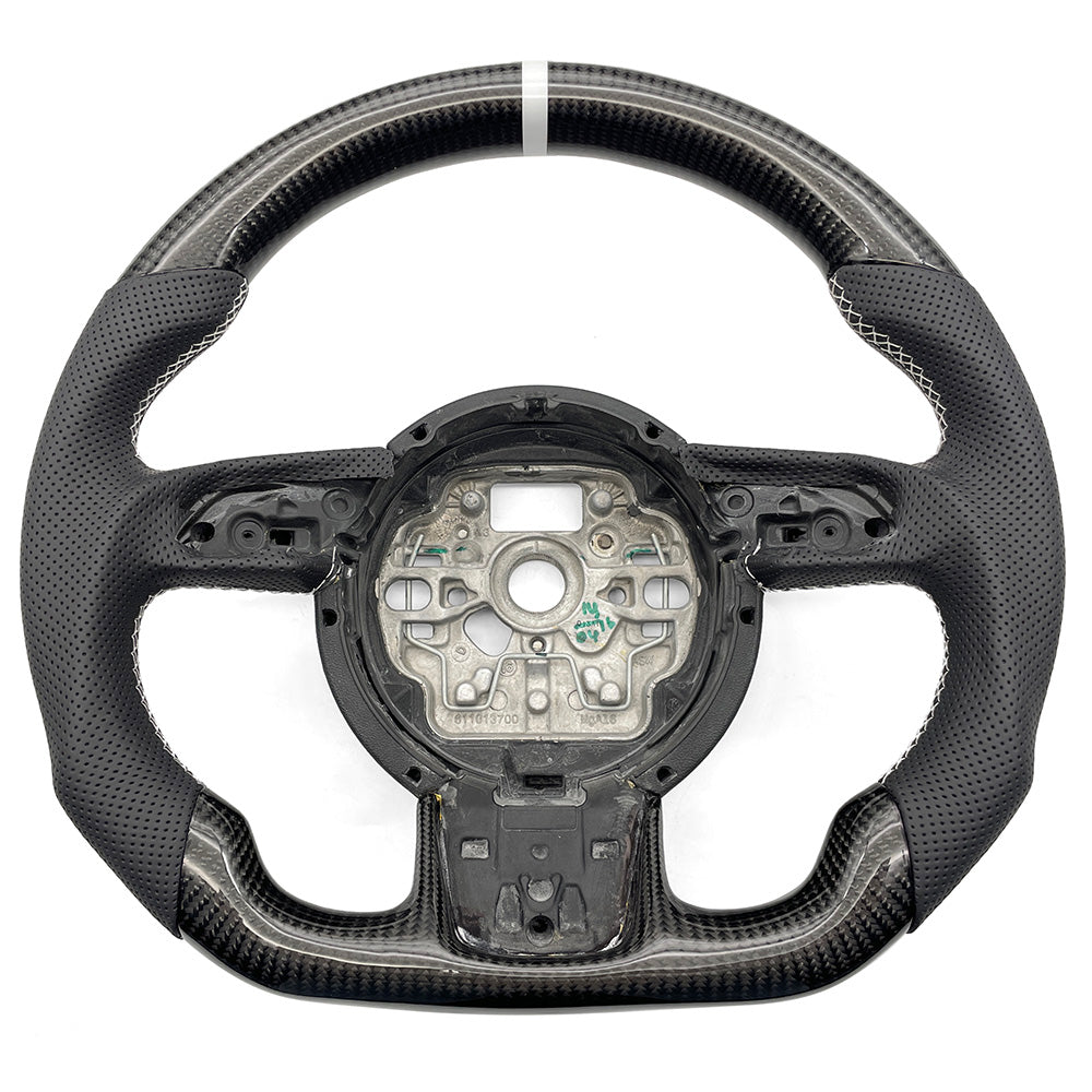 Carbon fiber perforated leather multifunctional steering wheel with white return logo, suitable for Audi A6 C7