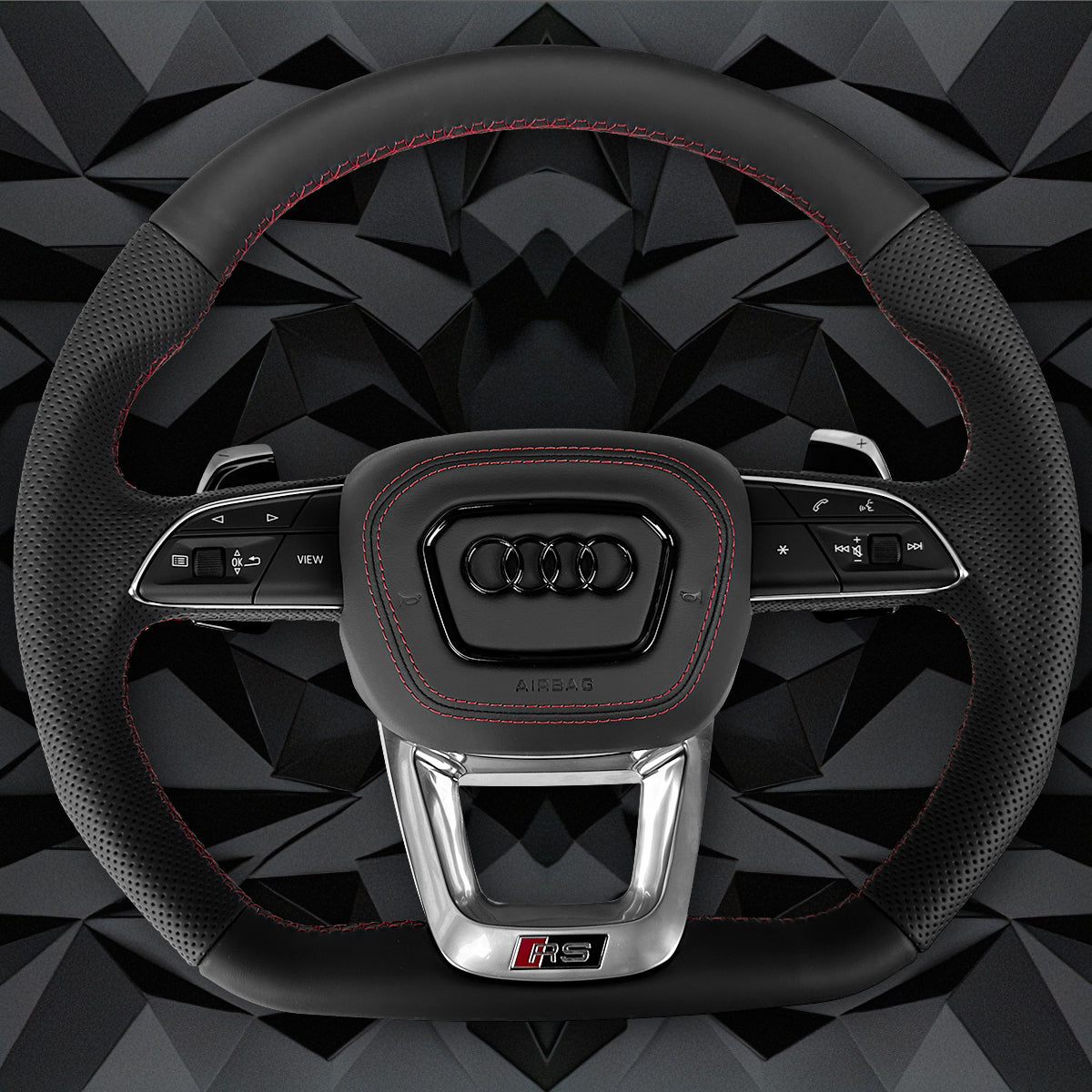 Half perforated leather red line multifunctional flat bottomed sports steering wheel assembly, suitable for Audi Q5 FY Q7