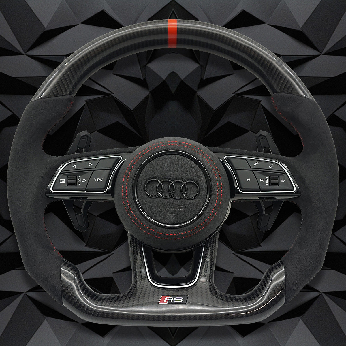 Carbon fiber suede multifunctional sports steering wheel assembly with red return mark, suitable for Audi A3 A4 B9 A5