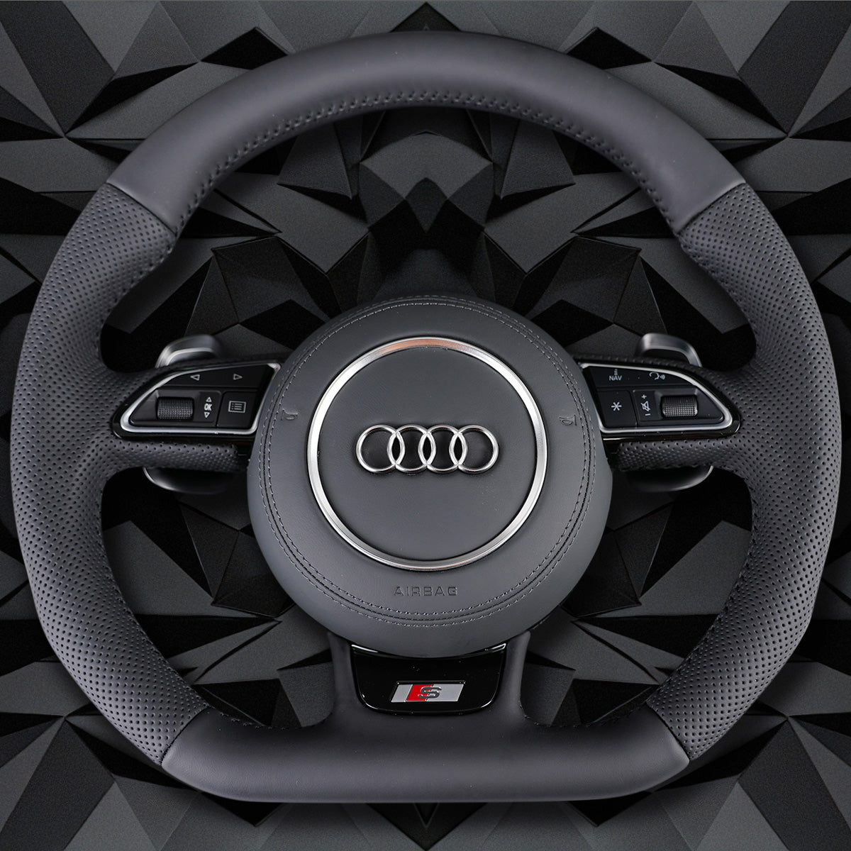 Half perforated multifunctional flat bottomed sports steering wheel, suitable for Audi A3 8V A4 B8