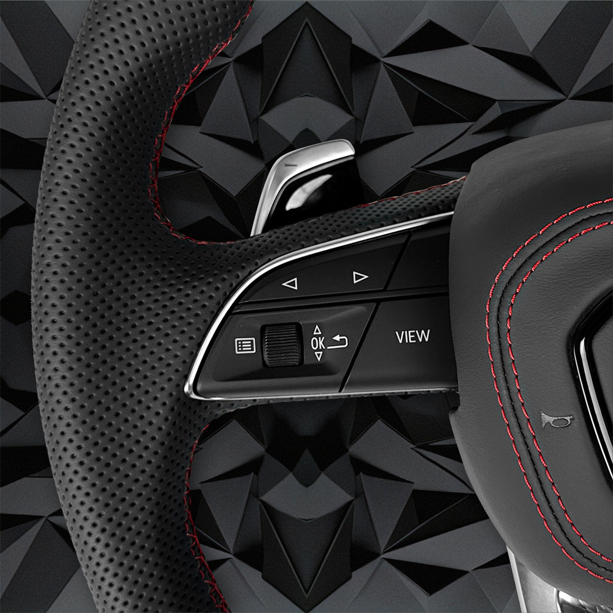 Half perforated leather red line multifunctional flat bottomed sports steering wheel assembly, suitable for Audi Q5 FY Q7