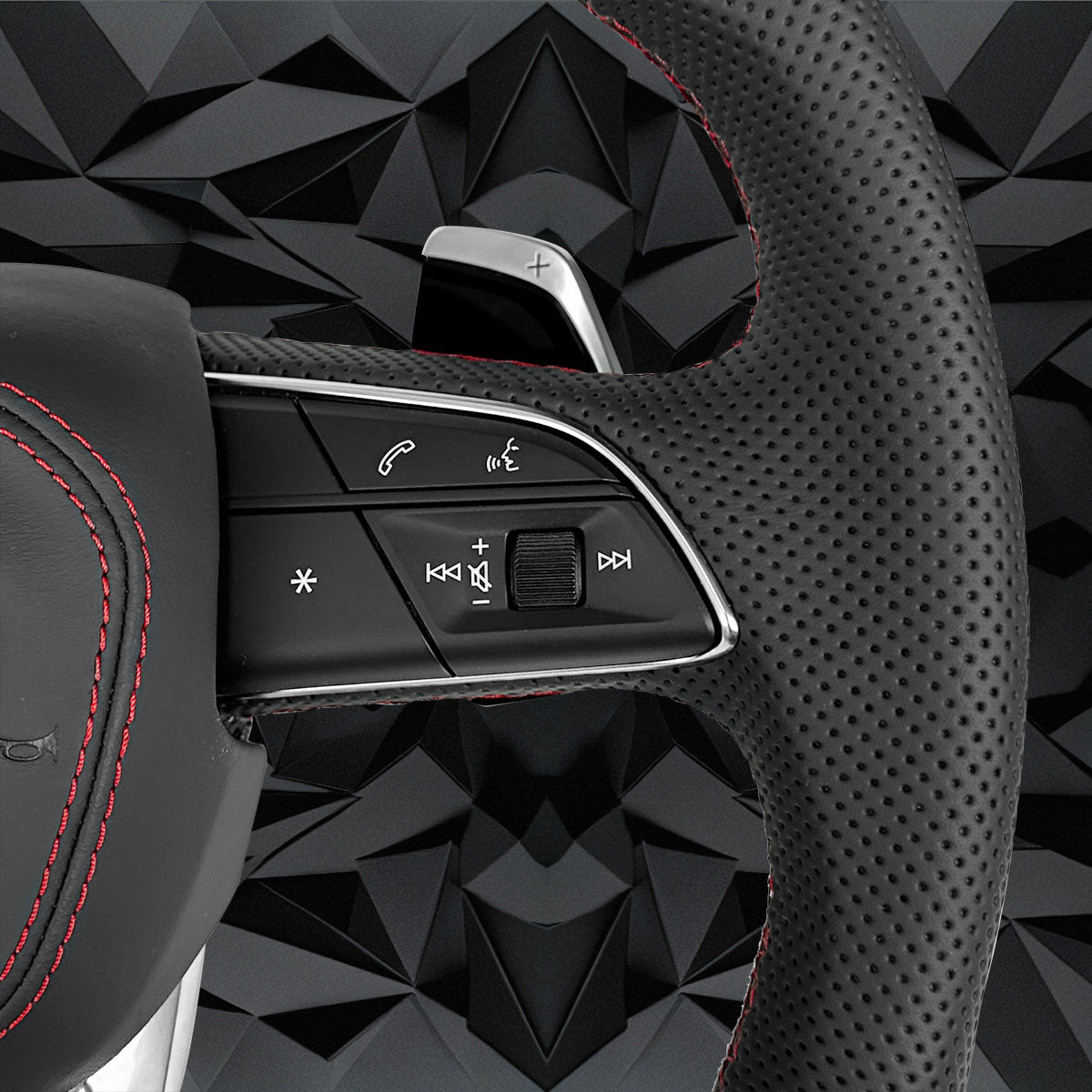 Half perforated leather red line multifunctional flat bottomed sports steering wheel assembly, suitable for Audi Q5 FY Q7