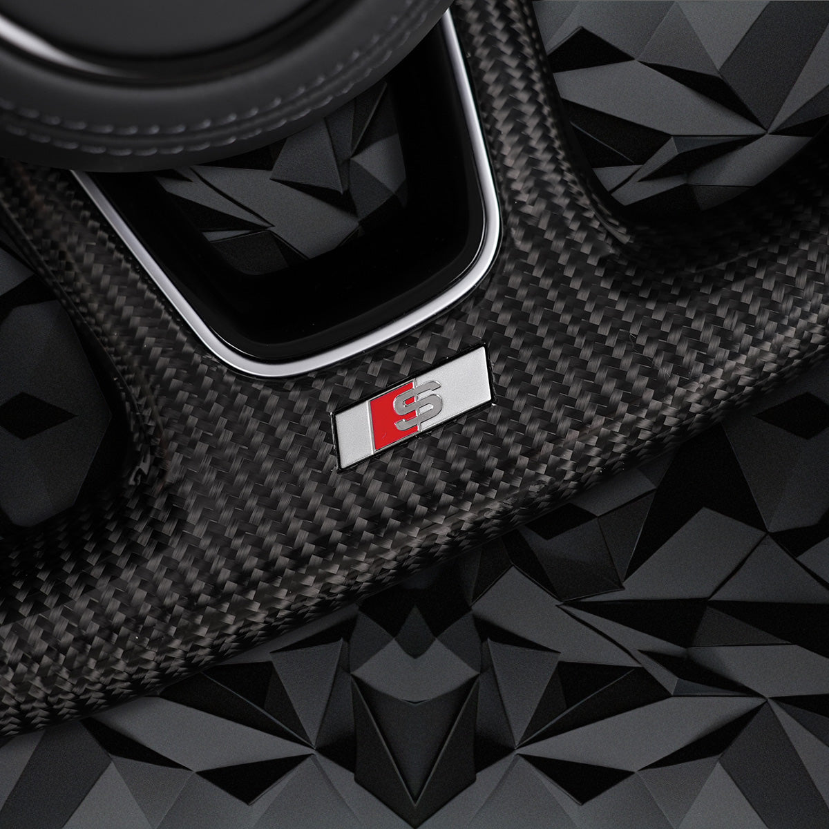 Carbon fiber semi perforated leather flat bottomed sports steering wheel. Suitable for Audi A3 A4 B9 A5 S3 S4 S5