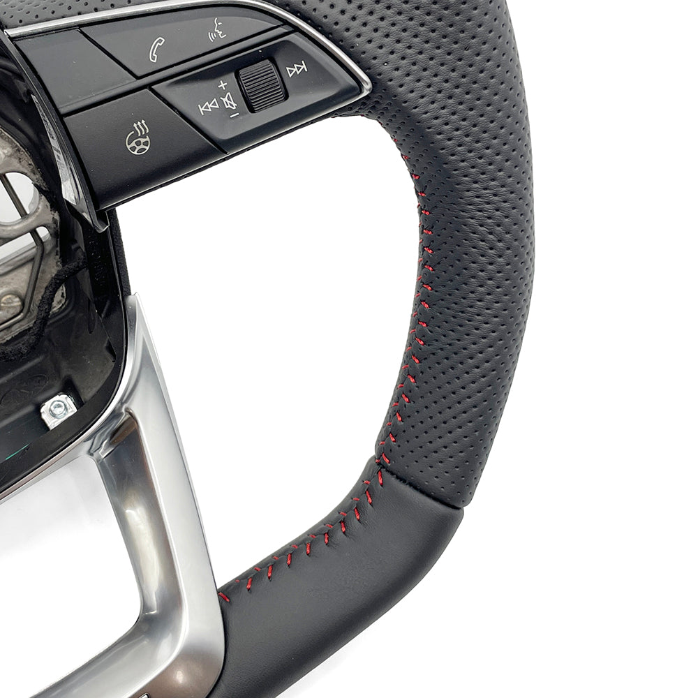 Half perforated leather red line multifunctional flat bottomed sports steering wheel with heating, suitable for Audi Q3