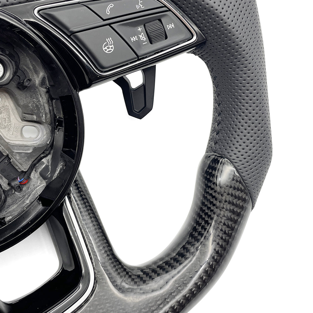 Carbon fiber leather multifunctional flat bottomed sports steering wheel, suitable for Audi A3 A4 A5 B9