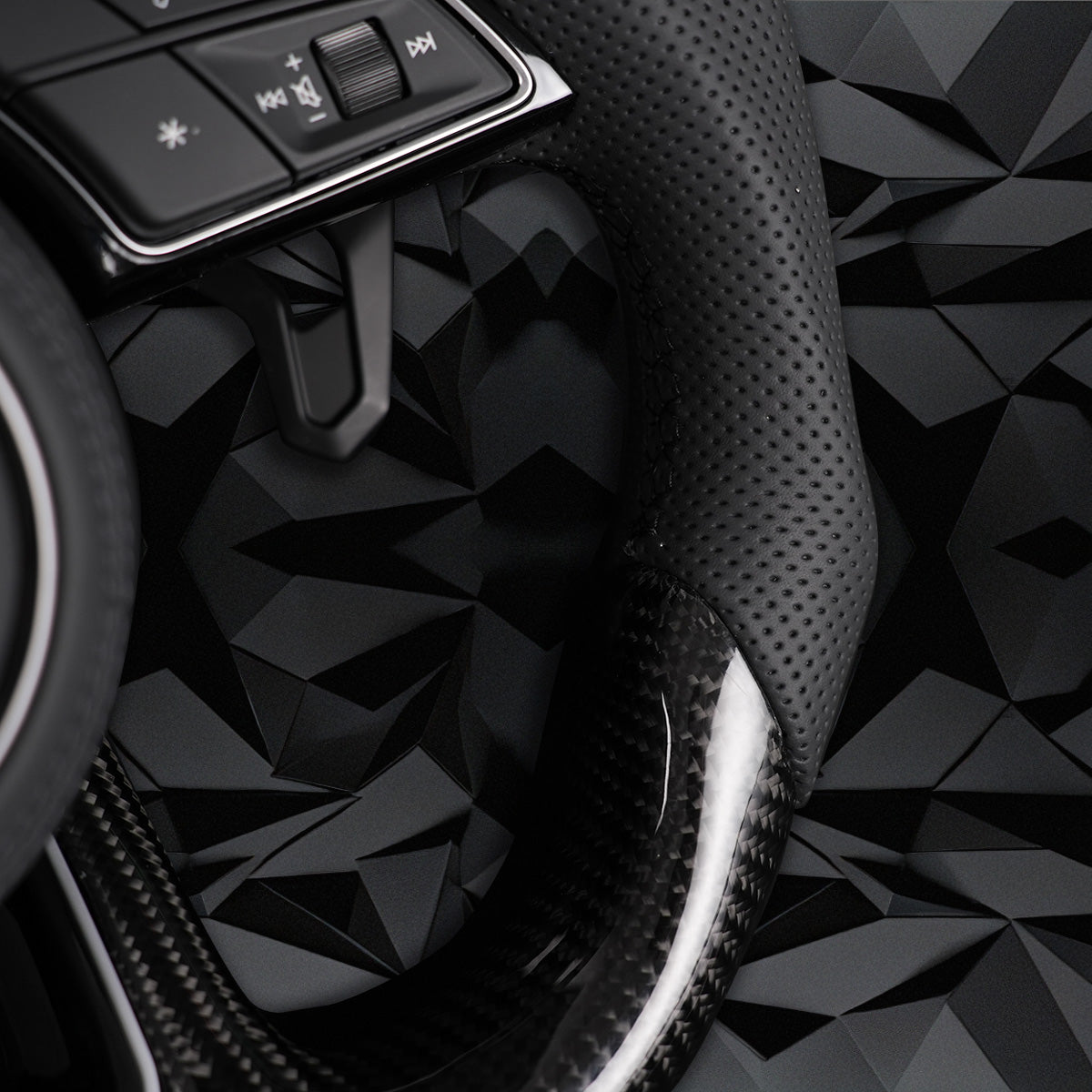 Carbon fiber semi perforated leather flat bottomed sports steering wheel. Suitable for Audi A3 A4 B9 A5 S3 S4 S5