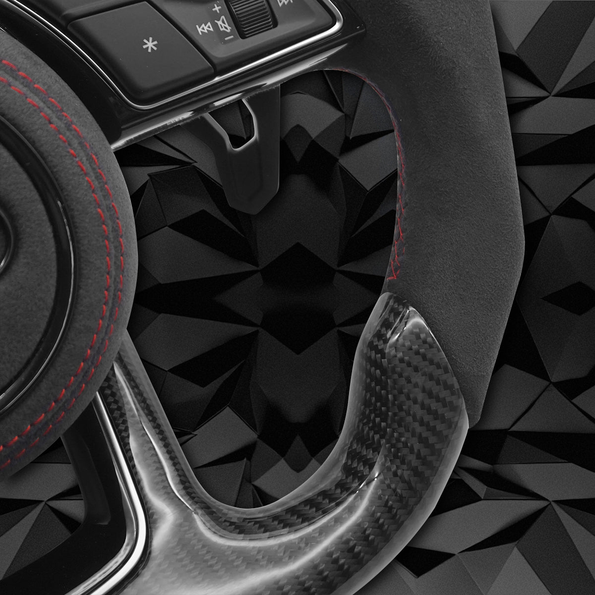 Carbon fiber suede multifunctional sports steering wheel assembly with red return mark, suitable for Audi A3 A4 B9 A5