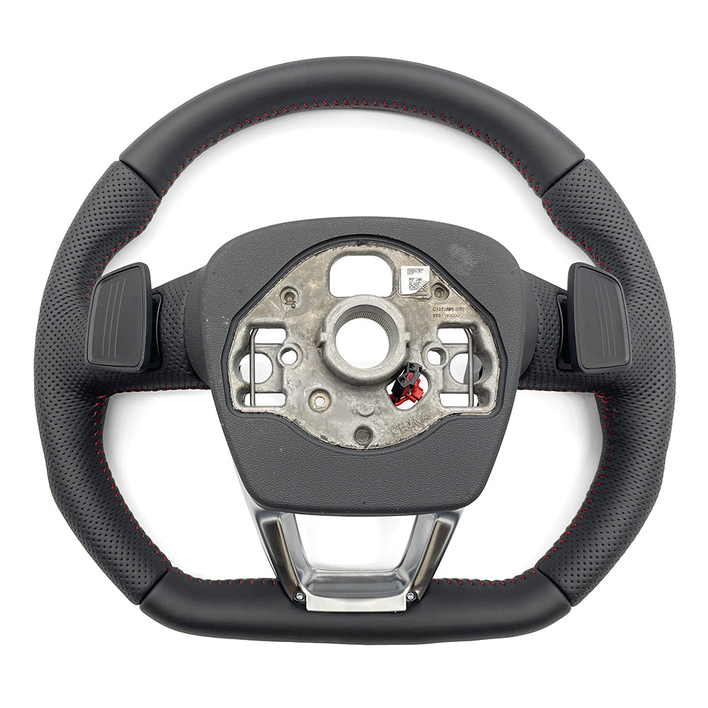 Half perforated leather red line multifunctional flat bottomed sports steering wheel with heating, suitable for Audi Q3