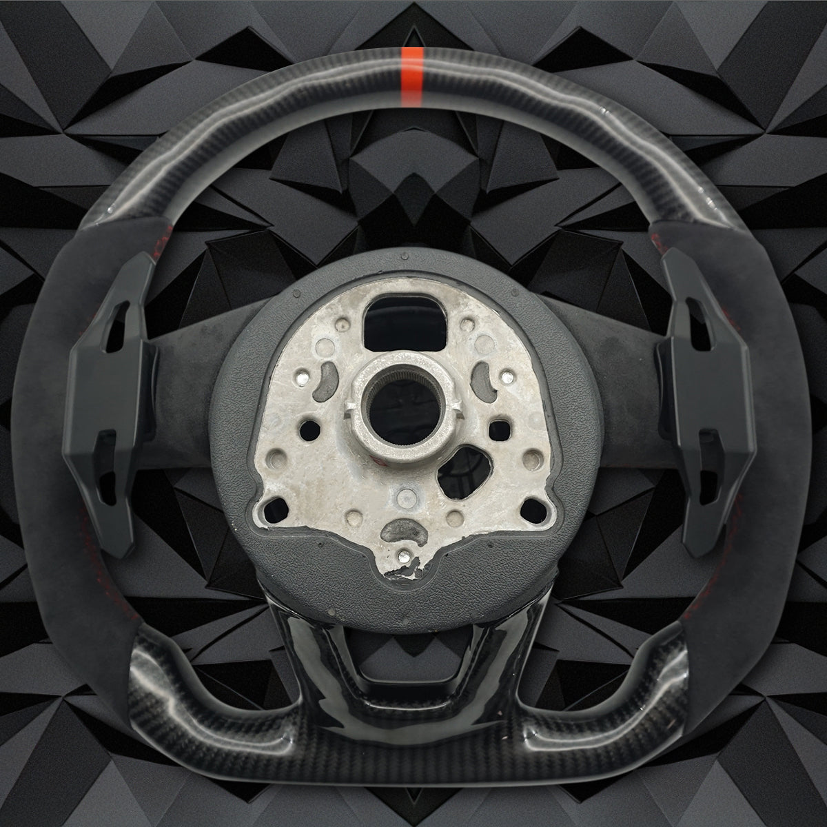 Carbon fiber suede multifunctional sports steering wheel assembly with red return mark, suitable for Audi A3 A4 B9 A5
