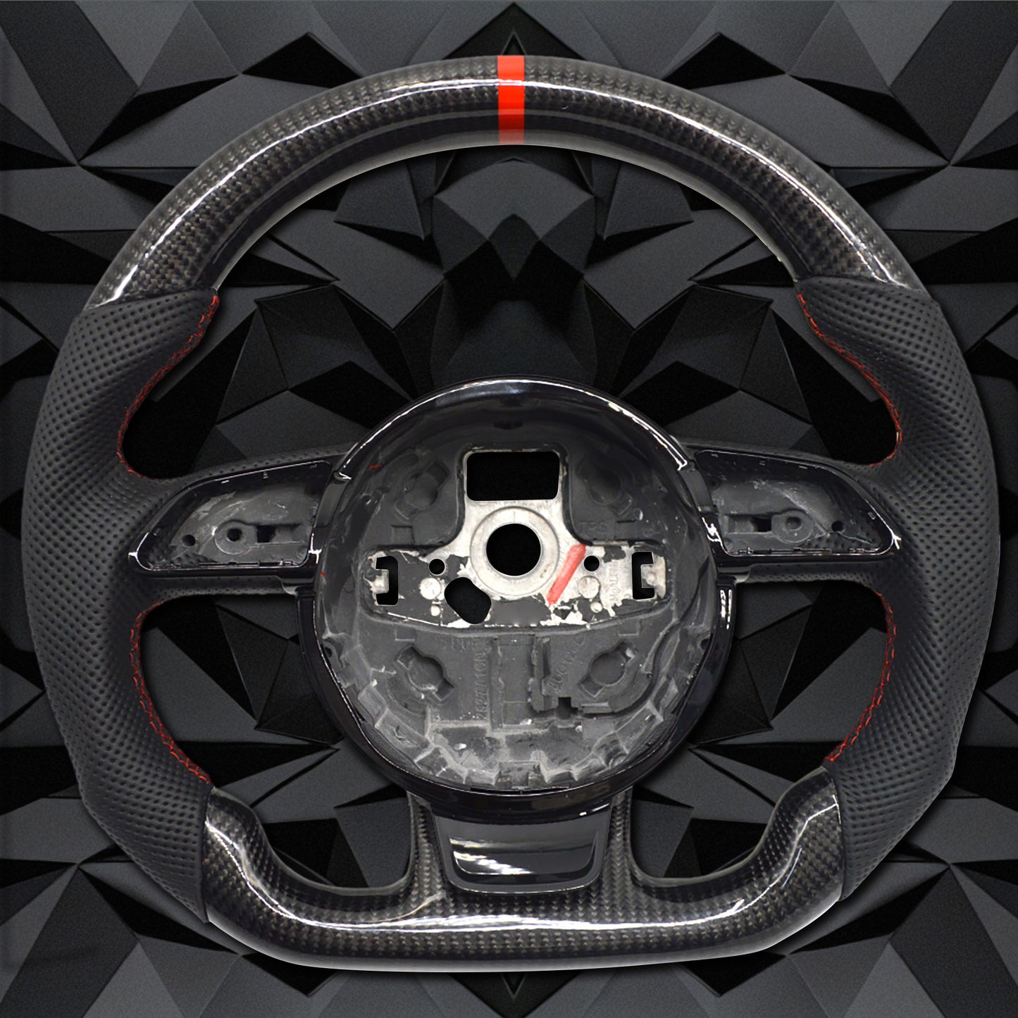 Carbon fiber semi perforated leather red line steering wheel,for Audi A4 B8 A3 8V