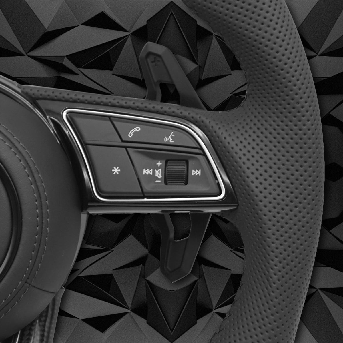 Carbon fiber semi perforated leather multifunctional sports steering wheel assembly with black return mark, suitable for Audi A3 A4 B9 A5