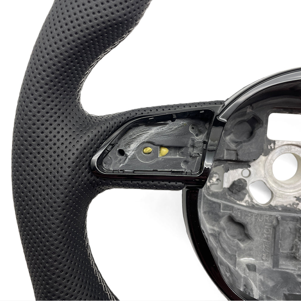 Carbon fiber semi perforated leather multifunctional steering wheel, flat bottomed sports steering wheel, suitable for Audi A4 B8 Q3 A3 8V