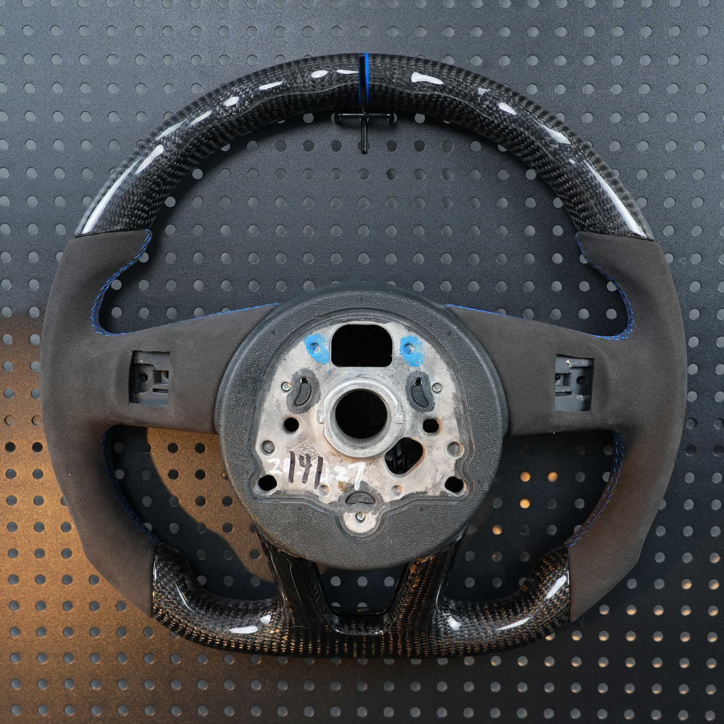 Carbon fiber semi suede leather blue logo steering wheel,for Audi A3 A4 B9 A5