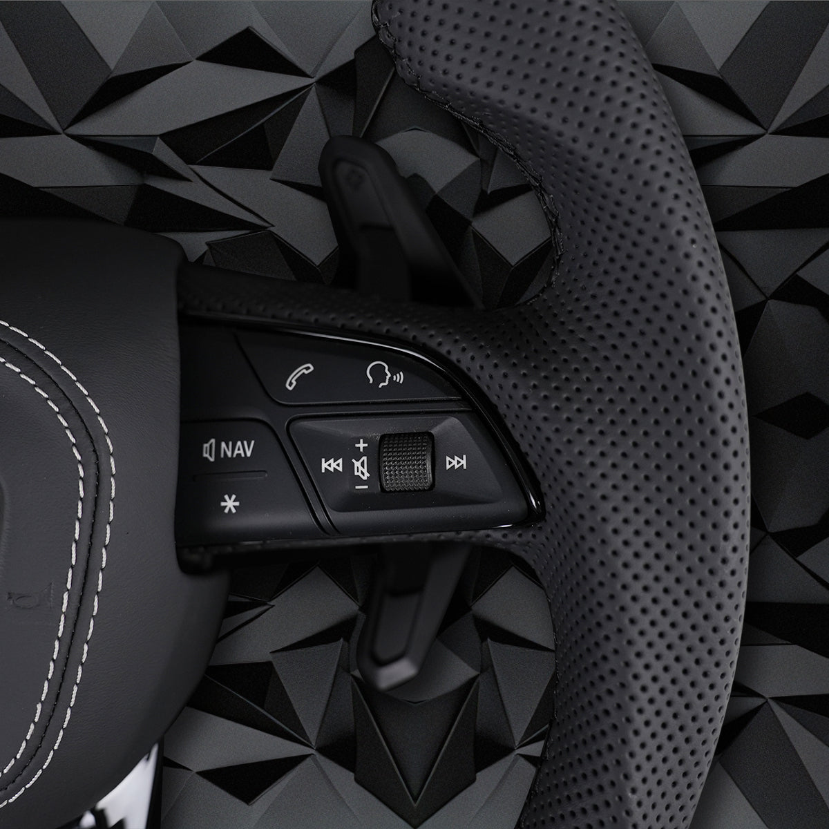 Carbon fiber leather semi perforated multifunctional flat bottomed sports steering wheel, suitable for Audi Q5 FY Q7