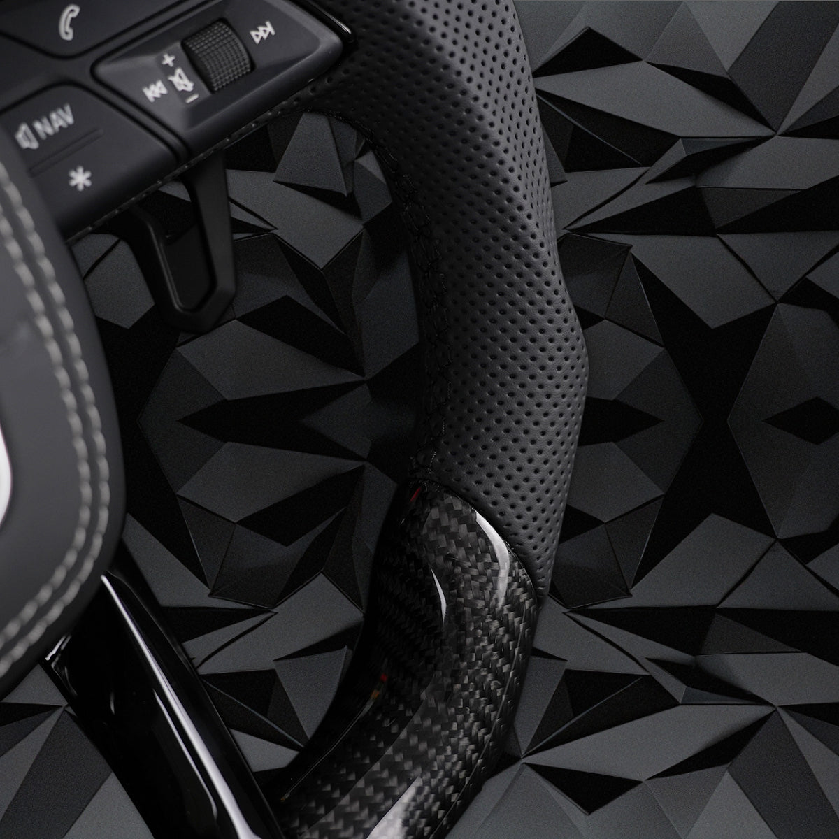 Carbon fiber leather semi perforated multifunctional flat bottomed sports steering wheel, suitable for Audi Q5 FY Q7