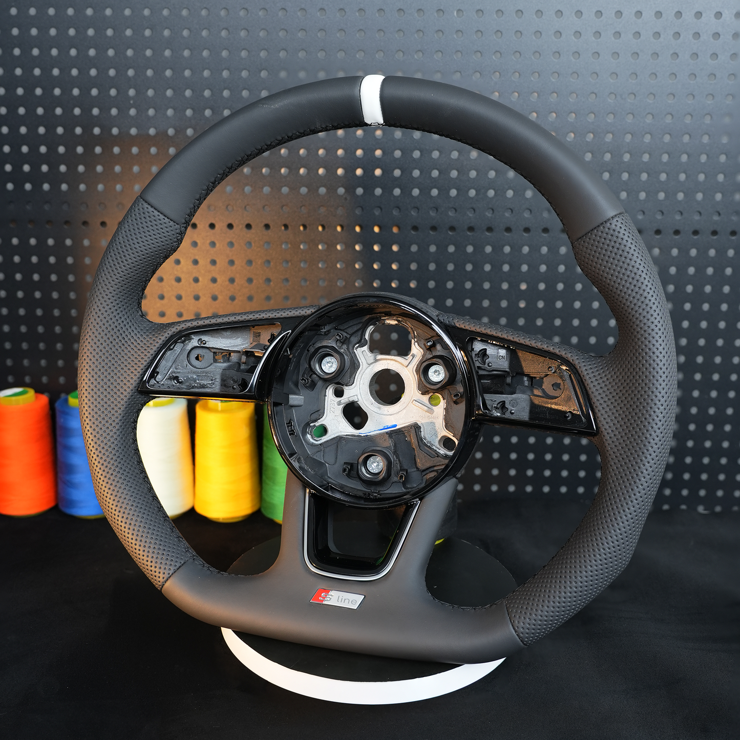Half perforated leather white return standard steering wheel, For Audi A3 A4 B9 A5