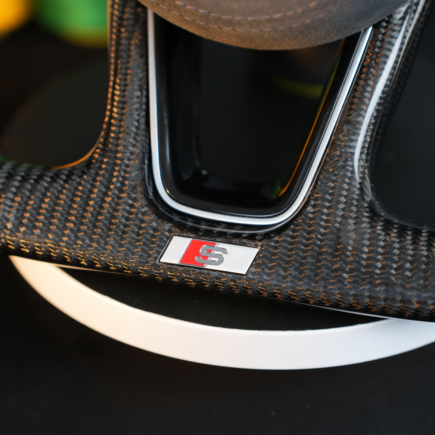Carbon fiber semi suede leather blue logo steering wheel,for Audi A3 A4 B9 A5