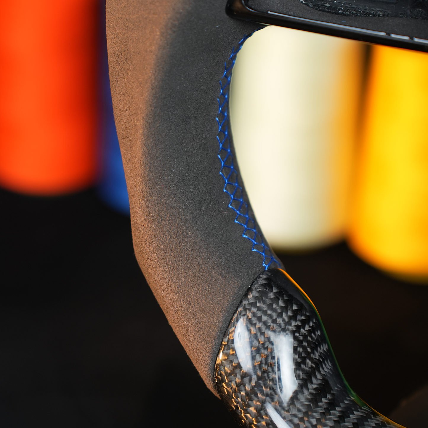 Carbon fiber semi suede leather blue logo steering wheel,for Audi A3 A4 B9 A5