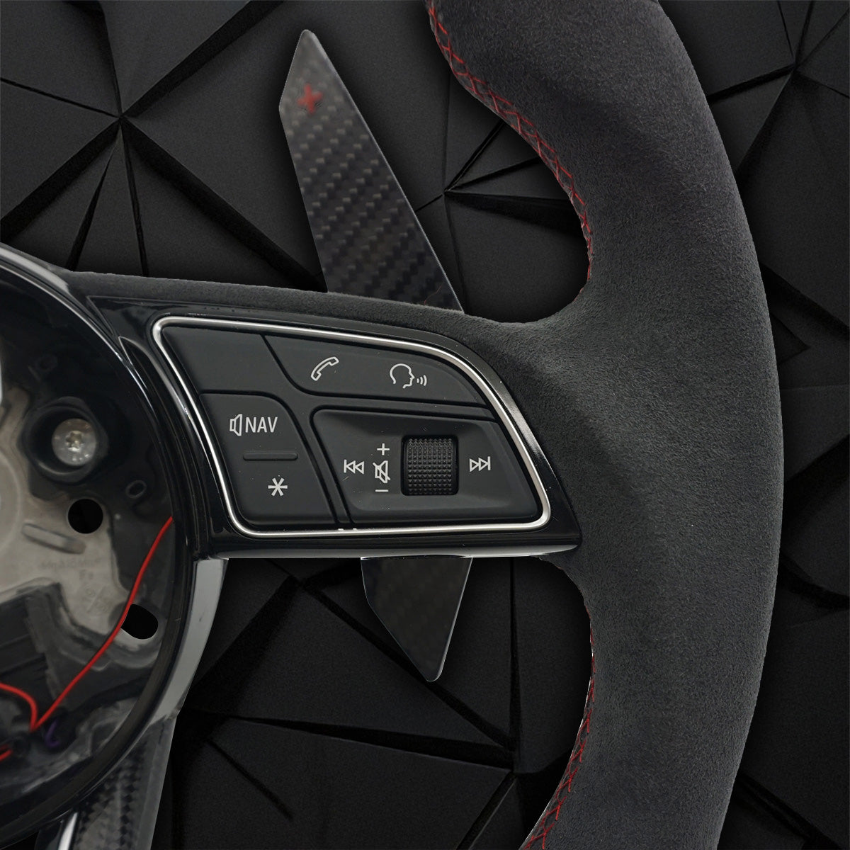 Carbon fiber suede large paddle with LED light strip flat bottomed sports steering wheel assembly,For Audi A3 A4 B9 A5 S3 RS3