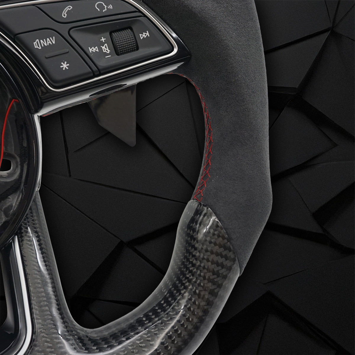 Carbon fiber suede large paddle with LED light strip flat bottomed sports steering wheel assembly,For Audi A3 A4 B9 A5 S3 RS3