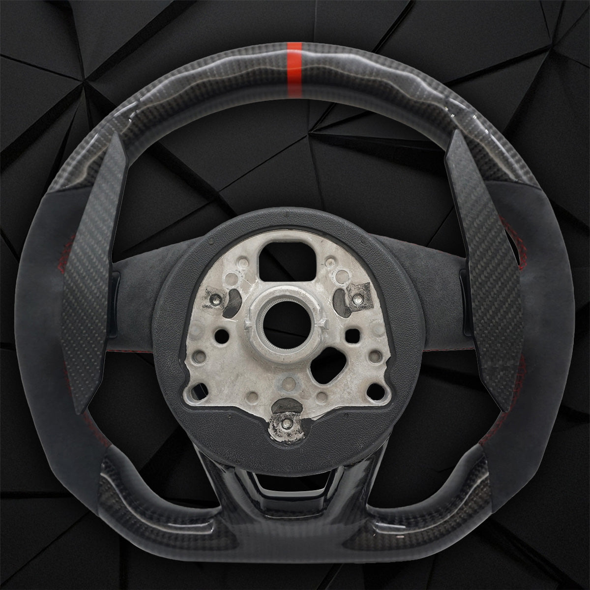 Carbon fiber suede large paddle with LED light strip flat bottomed sports steering wheel assembly,For Audi A3 A4 B9 A5 S3 RS3