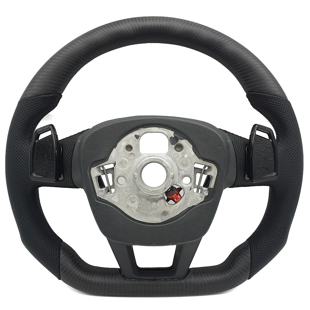 Carbon fiber semi perforated leather flat bottomed sports steering wheel with heating, suitable for Audi A6C8