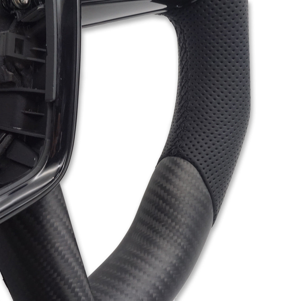 Carbon fiber semi perforated leather flat bottomed sports steering wheel with heating, suitable for Audi A6C8