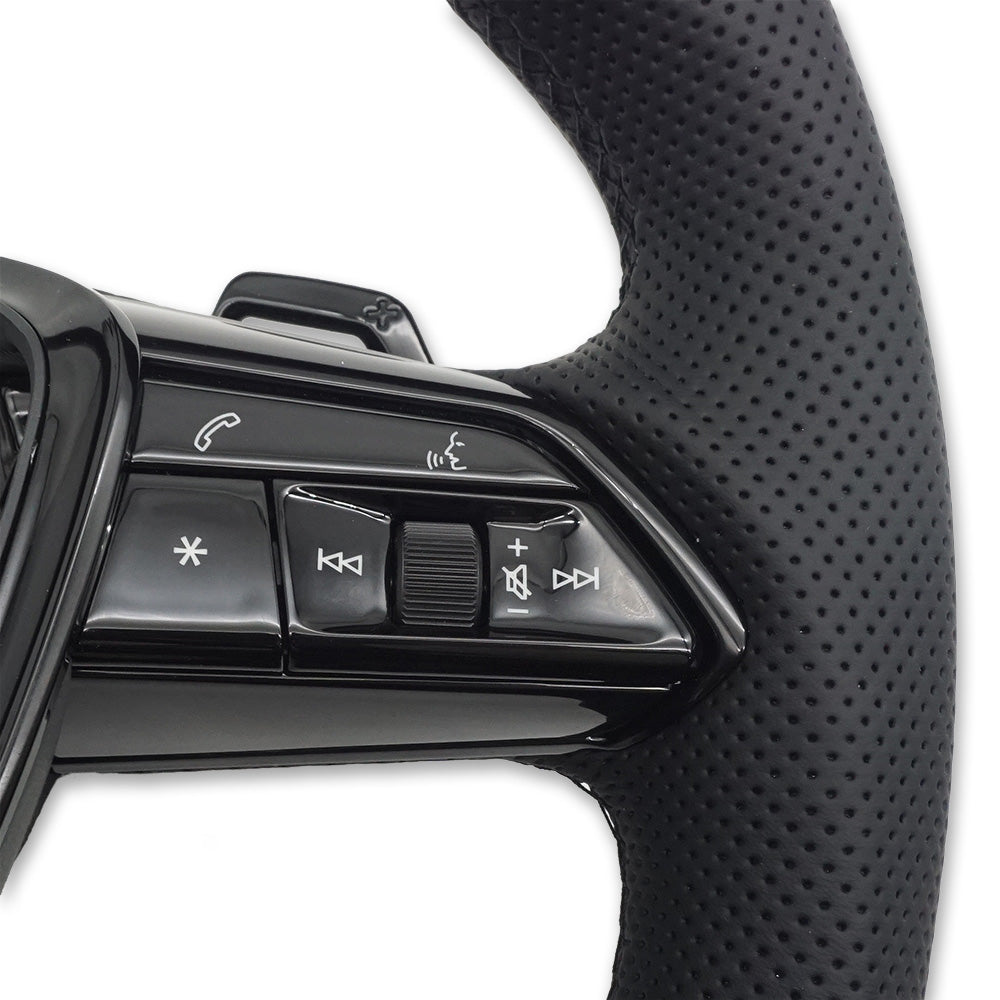 Carbon fiber semi perforated leather flat bottomed sports steering wheel with heating, suitable for Audi A6C8
