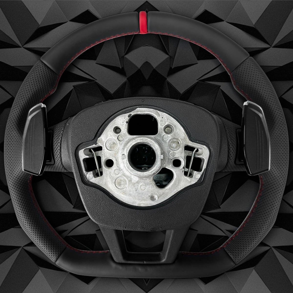 Half perforated leather red line multifunctional flat bottomed sports steering wheel assembly, suitable for Audi A6 C8