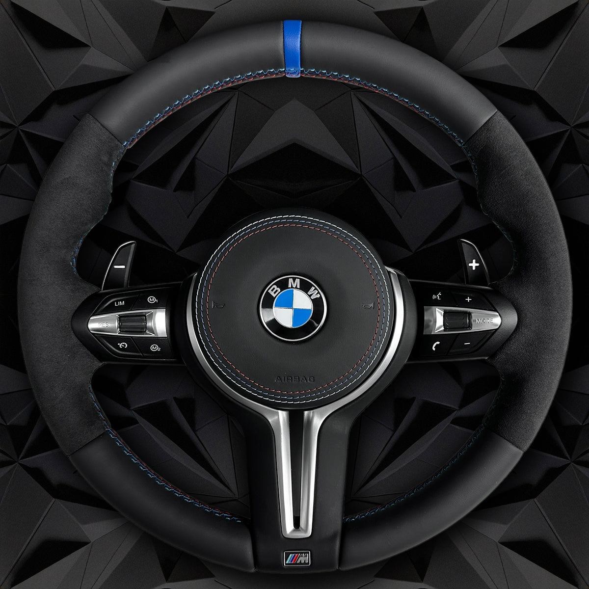 Fur leather steering wheel assembly with blue return mark, suitable for BMW F30 F32 F10 F20 F82 E46 E60 E90 M2 M3 M4 M5 M6 X3 X4
