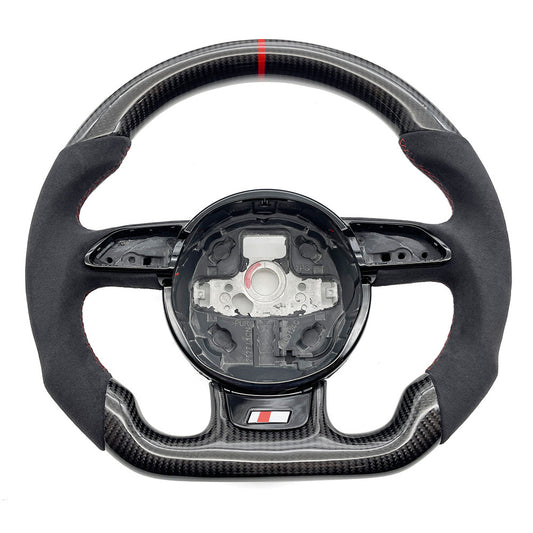 Carbon fiber suede multifunctional steering wheel with red return logo, flat bottomed sports steering wheel, suitable for Audi A4B8 Q3 A3 8V