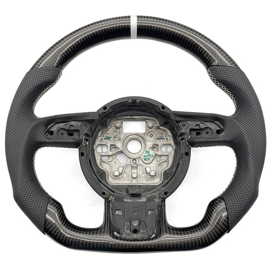 Carbon fiber perforated leather multifunctional steering wheel with white return logo, suitable for Audi A6 C7