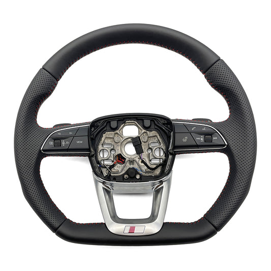 Half perforated leather red line multifunctional flat bottomed sports steering wheel with heating, suitable for Audi Q3