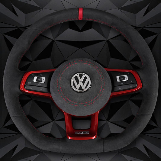 Full Suede Leather Red Line Steering Wheel, For VW Golf 7 7.5 GTI GTD GTE R 2013-2020 Polo GTI Tiguan Passat DSG