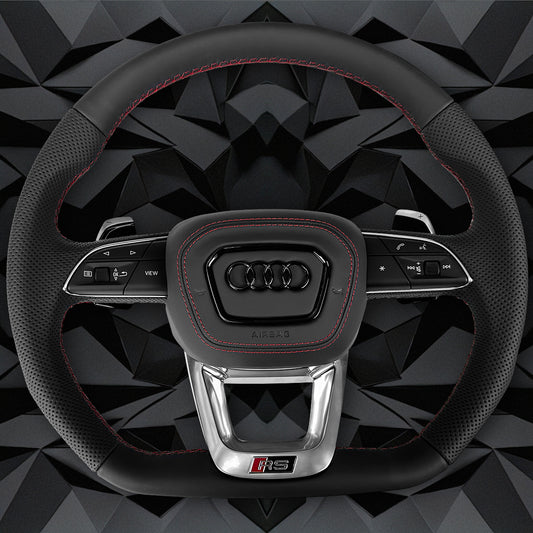 Half perforated leather red line multifunctional flat bottomed sports steering wheel assembly, suitable for Audi Q5 FY Q7