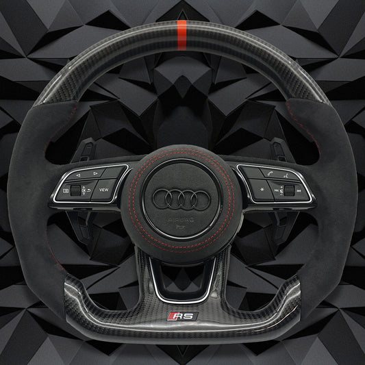 Carbon fiber suede multifunctional sports steering wheel assembly with red return mark, suitable for Audi A3 A4 B9 A5
