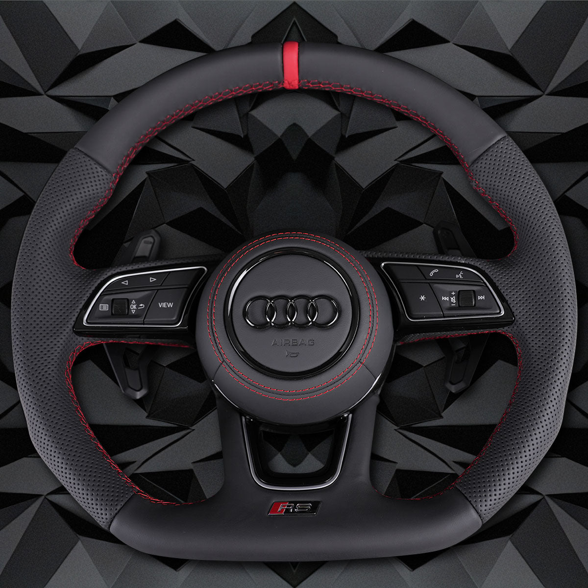 Half perforated leather red line multifunctional flat bottomed sports steering wheel assembly, For Audi A3 A4 B9 A5 S3 S4 S5