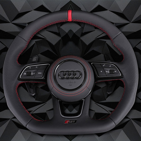 Half perforated leather red line multifunctional flat bottomed sports steering wheel assembly, For Audi A3 A4 B9 A5 S3 S4 S5
