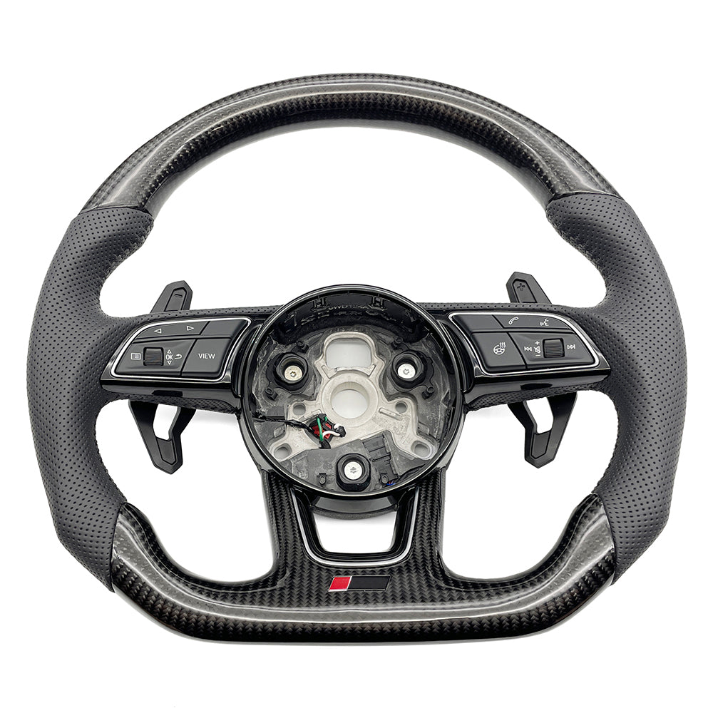 Carbon fiber leather multifunctional flat bottomed sports steering wheel, suitable for Audi A3 A4 A5 B9