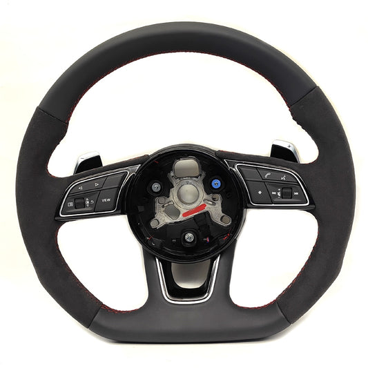 Flip fur red line multifunctional flat bottomed sports steering wheel, suitable for Ao A3 A4 A5 B9