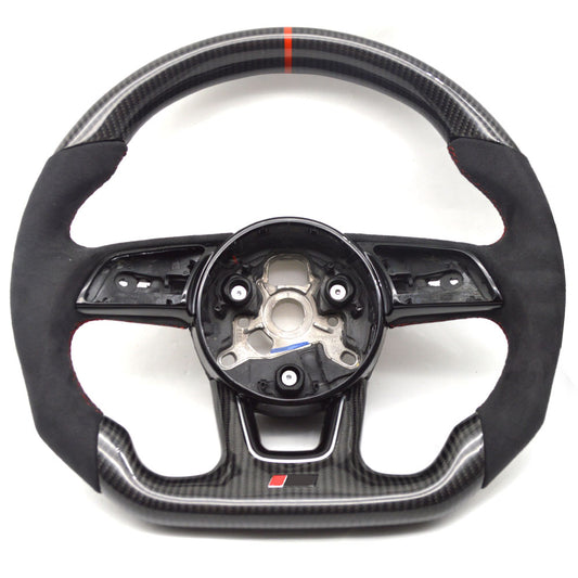 Carbon fiber suede multifunctional flat bottomed sports steering wheel, suitable for Audi A3 A4 A5 B9