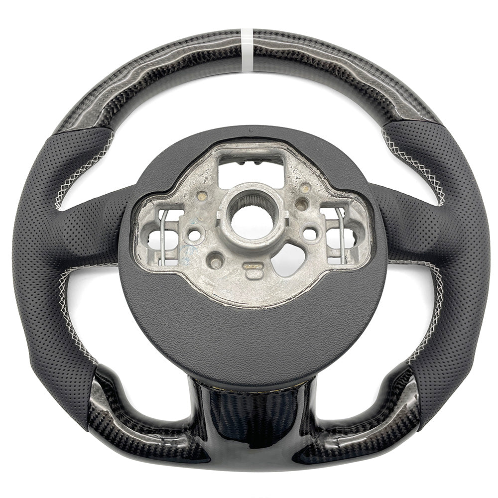Carbon fiber perforated leather multifunctional steering wheel with white return logo, suitable for Audi A6 C7