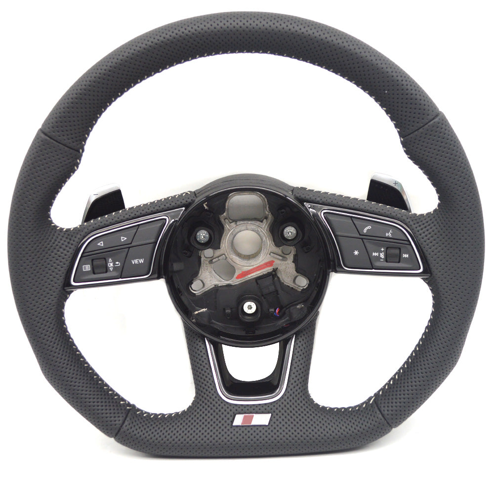 Fully perforated leather multifunctional flat bottomed steering wheel, for Audi A3 A4 A5 B9