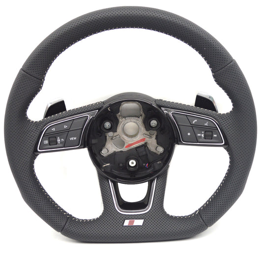 Fully perforated leather multifunctional flat bottomed steering wheel, for Audi A3 A4 A5 B9