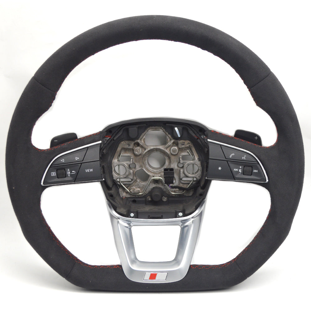 Full suede red line multifunctional flat bottomed sports steering wheel, suitable for Audi Q3