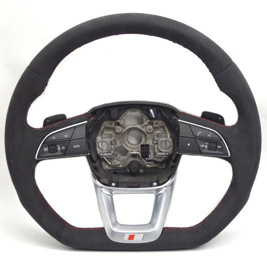 Full suede red line multifunctional flat bottomed sports steering wheel, suitable for Audi Q3