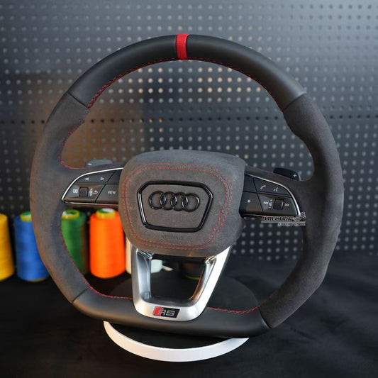 Half suede leather red return to center steering wheel,For Audi Q5 FY Q7