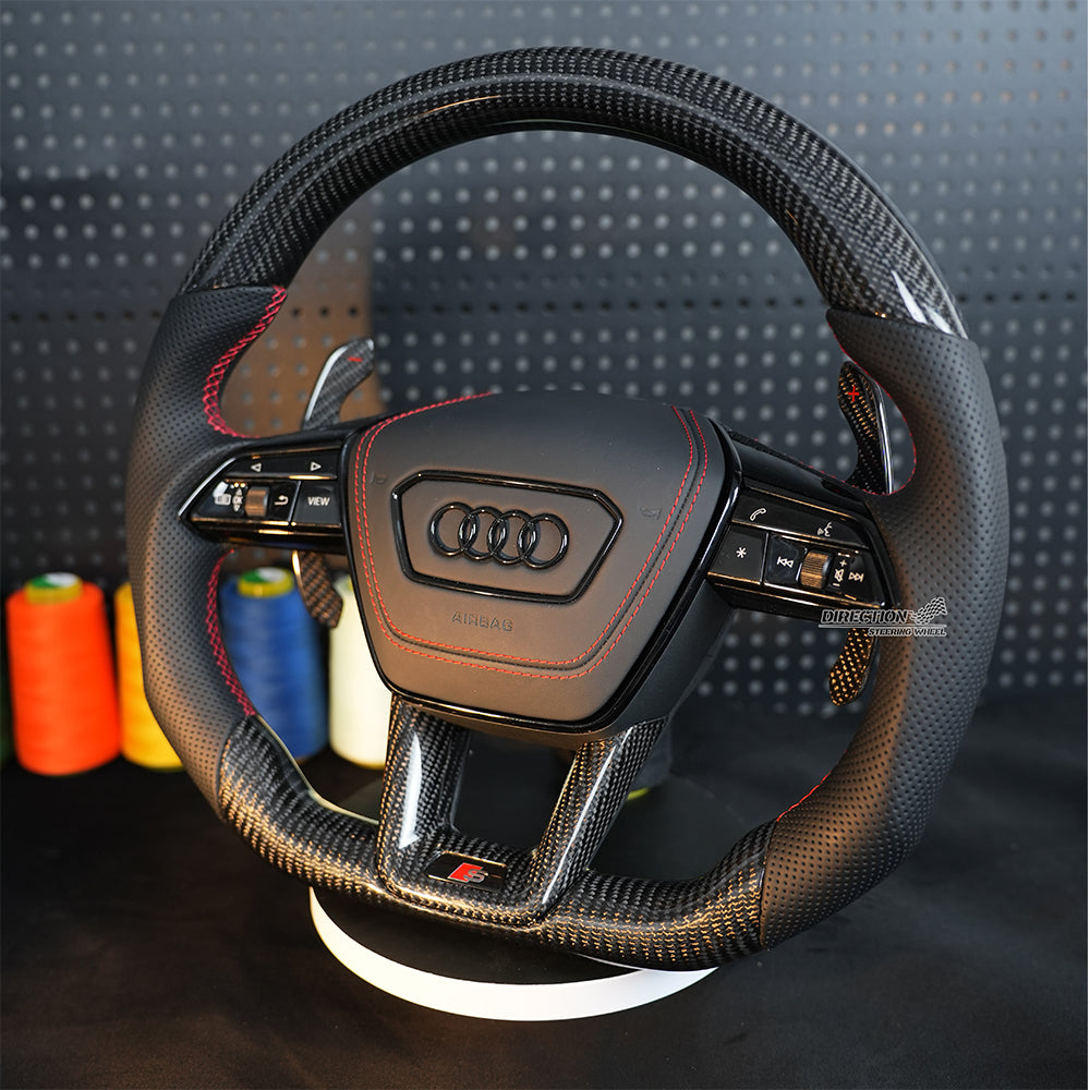 For Audi A6C8 carbon fiber semi perforated steering wheel assembly