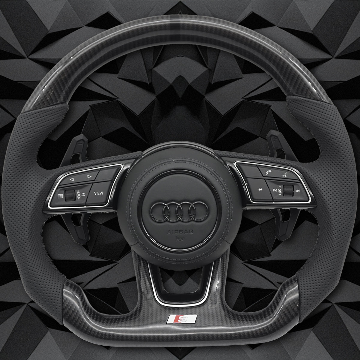 Carbon fiber semi perforated leather multifunctional sports steering wheel assembly with black return mark, suitable for Audi A3 A4 B9 A5